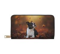 YUNWEIKEJI Boston Terrier Automne Bokeh Chiens Chiens, Portefeuille de Grande capacité pour Hommes Femmes Portefeuilles Carte de crédit Portefeuille en Cuir Microfibre