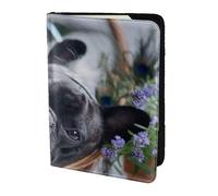 YUNWEIKEJI Bouledogue français Mall Chiens Noirs Animaux de Compagnie, Porte-Passeport Portefeuille de Voyage en Cuir PU Étui pour Passeport Couvre-Passeport 5,5 Pouces
