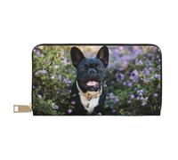 YUNWEIKEJI Bouledogue français se Tient dans Un Design de Fleurs, Portefeuille de Grande capacité pour Hommes Femmes Portefeuilles Carte de crédit Portefeuille en Cuir Microfibre