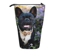 YUNWEIKEJI Bouledogue français se Tient dans Un Design de Fleurs, Trousse à Crayons télescopique, Porte-Crayon sur Pied avec Pochette à Crayons à Fermeture éclair, Sac à stylos