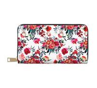 YUNWEIKEJI Bouquets Floraux Lumineux Chic Rouge Marine, Portefeuille de Grande capacité pour Hommes Femmes Portefeuilles Carte de crédit Portefeuille en Cuir Microfibre