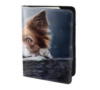 YUNWEIKEJI Brown Border Collie Bokeh Dieu aux Yeux Jaunes, Porte-Passeport Portefeuille de Voyage en Cuir PU Étui pour Passeport Couvre-Passeport 5,5 Pouces