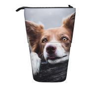 YUNWEIKEJI Brown Border Collie Bokeh Dieu aux Yeux Jaunes, Trousse à Crayons télescopique, Porte-Crayon sur Pied avec Pochette à Crayons à Fermeture éclair, Sac à stylos