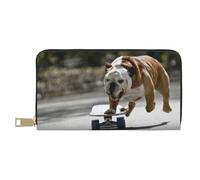 YUNWEIKEJI Bulldogs Anglais Bokeh Skateboard Pets Anglais, Portefeuille de Grande capacité pour Hommes Femmes Portefeuilles Carte de crédit Portefeuille en Cuir Microfibre