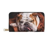 YUNWEIKEJI Bulldogs Anglais Muselière Animaux Chiens endormis, Portefeuille de Grande capacité pour Hommes Femmes Portefeuilles Carte de crédit Portefeuille en Cuir Microfibre