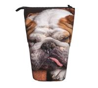YUNWEIKEJI Bulldogs Anglais Muselière Animaux Chiens endormis, Trousse à Crayons télescopique, Porte-Crayon sur Pied avec Pochette à Crayons à Fermeture éclair, Sac à stylos