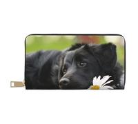 YUNWEIKEJI Camomille du Labrador Noir Chiens Black Retriever, Portefeuille de Grande capacité pour Hommes Femmes Portefeuilles Carte de crédit Portefeuille en Cuir Microfibre