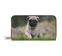 YUNWEIKEJI Carlin Bokeh Chiot Chiens Pelouse Animaux Carlin, Portefeuille de Grande capacité pour Hommes Femmes Portefeuilles Carte de crédit Portefeuille en Cuir Microfibre