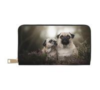 YUNWEIKEJI Carlin Chiens Famille Bokeh Mère Et Petits Chiens Animaux, Portefeuille de Grande capacité pour Hommes Femmes Portefeuilles Carte de crédit Portefeuille en Cuir Microfibre