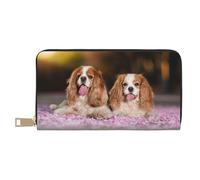YUNWEIKEJI Cavalier King Charles Spaniel Chiens Blancs Bruns, Portefeuille de Grande capacité pour Hommes Femmes Portefeuilles Carte de crédit Portefeuille en Cuir Microfibre