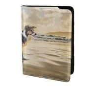 YUNWEIKEJI Chien du Ciel Marin Border Collie, Porte-Passeport Portefeuille de Voyage en Cuir PU Étui pour Passeport Couvre-Passeport 5,5 Pouces