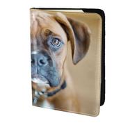 YUNWEIKEJI Chiens Boxer Chiot Animaux Chiens, Porte-Passeport Portefeuille de Voyage en Cuir PU Étui pour Passeport Couvre-Passeport 5,5 Pouces