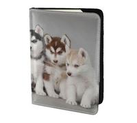 YUNWEIKEJI Chiens Husky Huskies, Porte-Passeport Portefeuille de Voyage en Cuir PU Étui pour Passeport Couvre-Passeport 5,5 Pouces