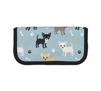 YUNWEIKEJI Chihuahua Chiens Bleu, Trousse à Crayons, Pochette à Crayons en Toile, Trousse à Crayons de Grande capacité, Trousse à cosmétiques