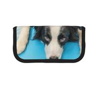 YUNWEIKEJI Chiot Drôle Chien Border Collie Fond Bleu, Trousse à Crayons, Pochette à Crayons en Toile, Trousse à Crayons de Grande capacité, Trousse à cosmétiques