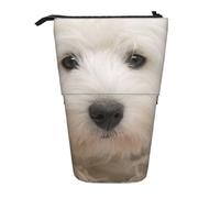YUNWEIKEJI Chiot Westie Mignon, Trousse à Crayons télescopique, Porte-Crayon sur Pied avec Pochette à Crayons à Fermeture éclair, Sac à stylos
