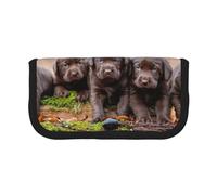 YUNWEIKEJI Chiots Labrador Famille de Petits Chiots Bruns, Trousse à Crayons, Pochette à Crayons en Toile, Trousse à Crayons de Grande capacité, Trousse à cosmétiques