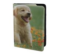 YUNWEIKEJI Chiots Labrador Retriever Jaune, Porte-Passeport Portefeuille de Voyage en Cuir PU Étui pour Passeport Couvre-Passeport 5,5 Pouces