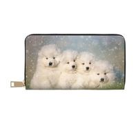 YUNWEIKEJI Chiots Samoyèdes Chiens Blancs Famille Petit Samoyède, Portefeuille de Grande capacité pour Hommes Femmes Portefeuilles Carte de crédit Portefeuille en Cuir Microfibre