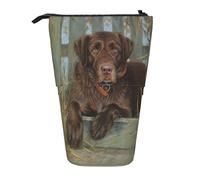 YUNWEIKEJI Chocolat de Laboratoire pour Chiens du Labrador, Trousse à Crayons télescopique, Porte-Crayon sur Pied avec Pochette à Crayons à Fermeture éclair, Sac à stylos