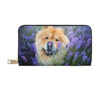 YUNWEIKEJI Chow-Chow Chiens Bruns Doux et Moelleux Violet Sauvage, Portefeuille de Grande capacité pour Hommes Femmes Portefeuilles Carte de crédit Portefeuille en Cuir Microfibre