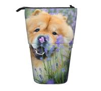 YUNWEIKEJI Chow-Chow Doux Moelleux Chiens Bruns Violet Sauvage, Trousse à Crayons télescopique, Porte-Crayon sur Pied avec Pochette à Crayons à Fermeture éclair, Sac à stylos