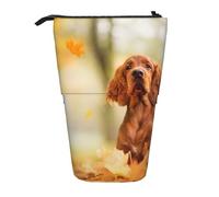 YUNWEIKEJI Cocker Spaniel Automne Parc Chiens Épagneul Brun, Trousse à Crayons télescopique, Porte-Crayon sur Pied avec Pochette à Crayons à Fermeture éclair, Sac à stylos