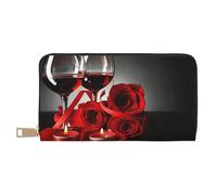 YUNWEIKEJI Décor d'amoureux romantiques de Rose Rouge et de vin, Portefeuille de Grande capacité pour Hommes Femmes Portefeuilles Carte de crédit Portefeuille en Cuir Microfibre