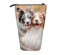 YUNWEIKEJI Deux Berger Australien Border Collie, Trousse à Crayons télescopique, Porte-Crayon sur Pied avec Pochette à Crayons à Fermeture éclair, Sac à stylos