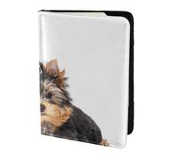 YUNWEIKEJI Deux Chiots Yorkshire Terrier, Porte-Passeport Portefeuille de Voyage en Cuir PU Étui pour Passeport Couvre-Passeport 5,5 Pouces