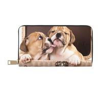 YUNWEIKEJI Embrasser des Chiots Bouledogue Anglais, Portefeuille de Grande capacité pour Hommes Femmes Portefeuilles Carte de crédit Portefeuille en Cuir Microfibre