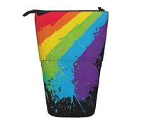 YUNWEIKEJI Fierté LGBT Rainbow Splat, Trousse à Crayons télescopique, Porte-Crayon sur Pied avec Pochette à Crayons à Fermeture éclair, Sac à stylos