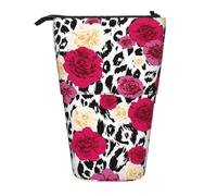 YUNWEIKEJI Fleurs léopard colorées, Trousse à Crayons télescopique, Porte-Crayon sur Pied avec Pochette à Crayons à Fermeture éclair, Sac à stylos