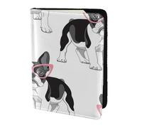 YUNWEIKEJI Frenchie Noir Dessin Animé Bouledogue Français Lunettes Roses Chien Blanc, Porte-Passeport Portefeuille de Voyage en Cuir PU Étui pour Passeport Couvre-Passeport 5,5 Pouces