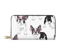 YUNWEIKEJI Frenchie Noir Dessin Animé Bouledogue Français Lunettes Roses Chien Blanc, Portefeuille de Grande capacité pour Hommes Femmes Portefeuilles Carte de crédit Portefeuille en Cuir Microfibre