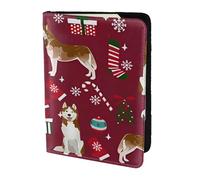 YUNWEIKEJI Husky Candy Canes Bas Vacances Chien Ruby, Porte-Passeport Portefeuille de Voyage en Cuir PU Étui pour Passeport Couvre-Passeport 5,5 Pouces