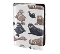 YUNWEIKEJI Illustration De Phoques Lion De Mer, Porte-Passeport Portefeuille de Voyage en Cuir PU Étui pour Passeport Couvre-Passeport 5,5 Pouces