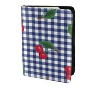 YUNWEIKEJI Imprimer des Cerises à Carreaux Bleus, Porte-Passeport Portefeuille de Voyage en Cuir PU Étui pour Passeport Couvre-Passeport 5,5 Pouces