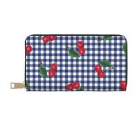 YUNWEIKEJI Imprimer des Cerises à Carreaux Bleus, Portefeuille de Grande capacité pour Hommes Femmes Portefeuilles Carte de crédit Portefeuille en Cuir Microfibre