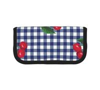 YUNWEIKEJI Imprimer des Cerises à Carreaux Bleus, Trousse à Crayons, Pochette à Crayons en Toile, Trousse à Crayons de Grande capacité, Trousse à cosmétiques