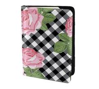 YUNWEIKEJI Imprimer des Roses sur Un Plaid Noir et Blanc, Porte-Passeport Portefeuille de Voyage en Cuir PU Étui pour Passeport Couvre-Passeport 5,5 Pouces