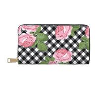 YUNWEIKEJI Imprimer des Roses sur Un Plaid Noir et Blanc, Portefeuille de Grande capacité pour Hommes Femmes Portefeuilles Carte de crédit Portefeuille en Cuir Microfibre