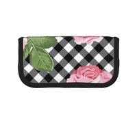 YUNWEIKEJI Imprimer des Roses sur Un Plaid Noir et Blanc, Trousse à Crayons, Pochette à Crayons en Toile, Trousse à Crayons de Grande capacité, Trousse à cosmétiques
