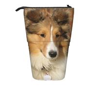 YUNWEIKEJI Joli Chien Sheltie, Trousse à Crayons télescopique, Porte-Crayon sur Pied avec Pochette à Crayons à Fermeture éclair, Sac à stylos