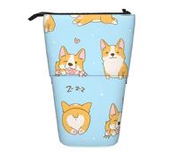 YUNWEIKEJI Kawaii Corgi Chien Mignon, Trousse à Crayons télescopique, Porte-Crayon sur Pied avec Pochette à Crayons à Fermeture éclair, Sac à stylos