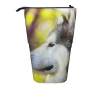 YUNWEIKEJI Malamute d'Alaska Bokeh Animaux Chiens Mignon, Trousse à Crayons télescopique, Porte-Crayon sur Pied avec Pochette à Crayons à Fermeture éclair, Sac à stylos