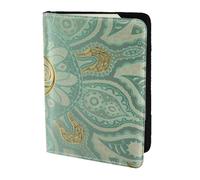 YUNWEIKEJI Mandala Celtique Doux Vert Sauge Et Or, Porte-Passeport Portefeuille de Voyage en Cuir PU Étui pour Passeport Couvre-Passeport 5,5 Pouces