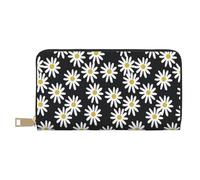 YUNWEIKEJI Marguerites Fleurs Florals Fleur Noir Et Blanc Simple, Portefeuille de Grande capacité pour Hommes Femmes Portefeuilles Carte de crédit Portefeuille en Cuir Microfibre