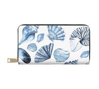 YUNWEIKEJI Modèle De Coquillages Bleus sur Blanc, Portefeuille de Grande capacité pour Hommes Femmes Portefeuilles Carte de crédit Portefeuille en Cuir Microfibre