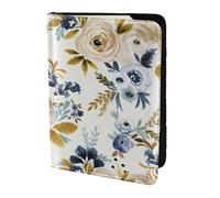 YUNWEIKEJI Moutarde Bleu Floral, Porte-Passeport Portefeuille de Voyage en Cuir PU Étui pour Passeport Couvre-Passeport 5,5 Pouces